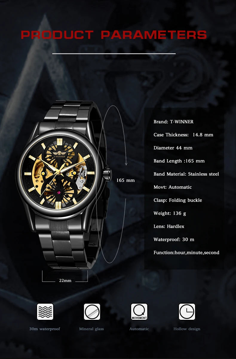 Excellence New Design Winner Original Wrist Watches Luminous Transparent Skeleton Automatic clockwork Luxury automatic