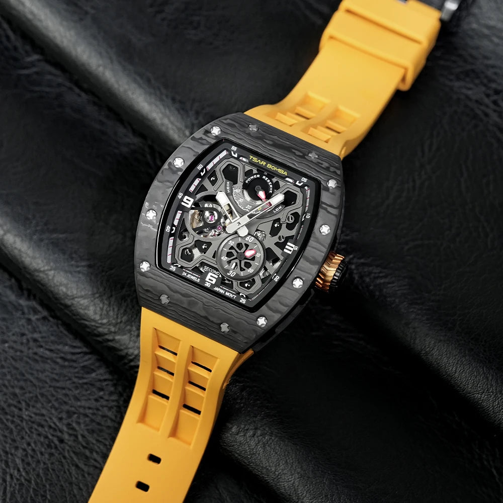 TSAR BOMBA Ceramics Automatic Mechanical Watch for Men Waterproof Luminous Skeleton Wristwatch Luxury Sapphire Clock