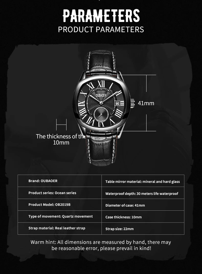 Excellence New Top Luxury Square Calendar Men's Watch Waterproof Fashion Business High Quality Leather.