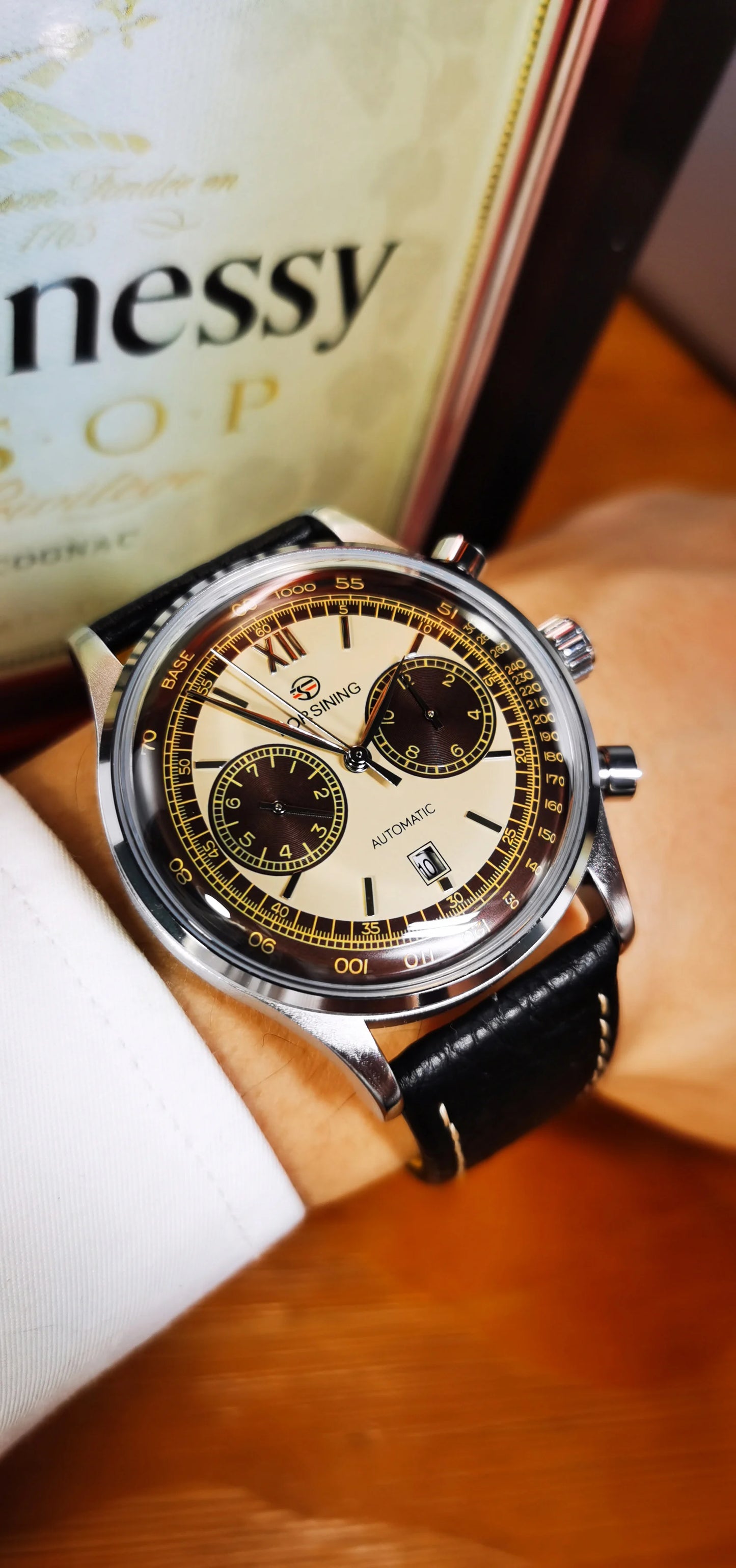 Excellence Concave Glass Calendar Sub-Dials Mechanical Watch Movement Automatic Men Watch Genuine Leather