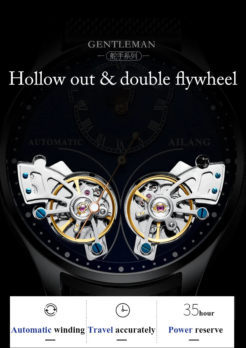 Excellence Men's Double Tourbillon Luminous Direct-looking Mechanical Watch Automatic Watch Men's Watch  Hollow Movement