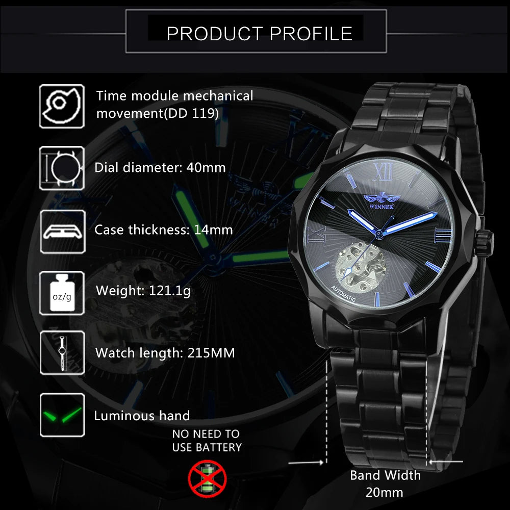 Excellence Business Irregular Skeleton Automatic Mechanical Watch for Men Luminous Hands Leather Steel Strap Fashion Simple Watch