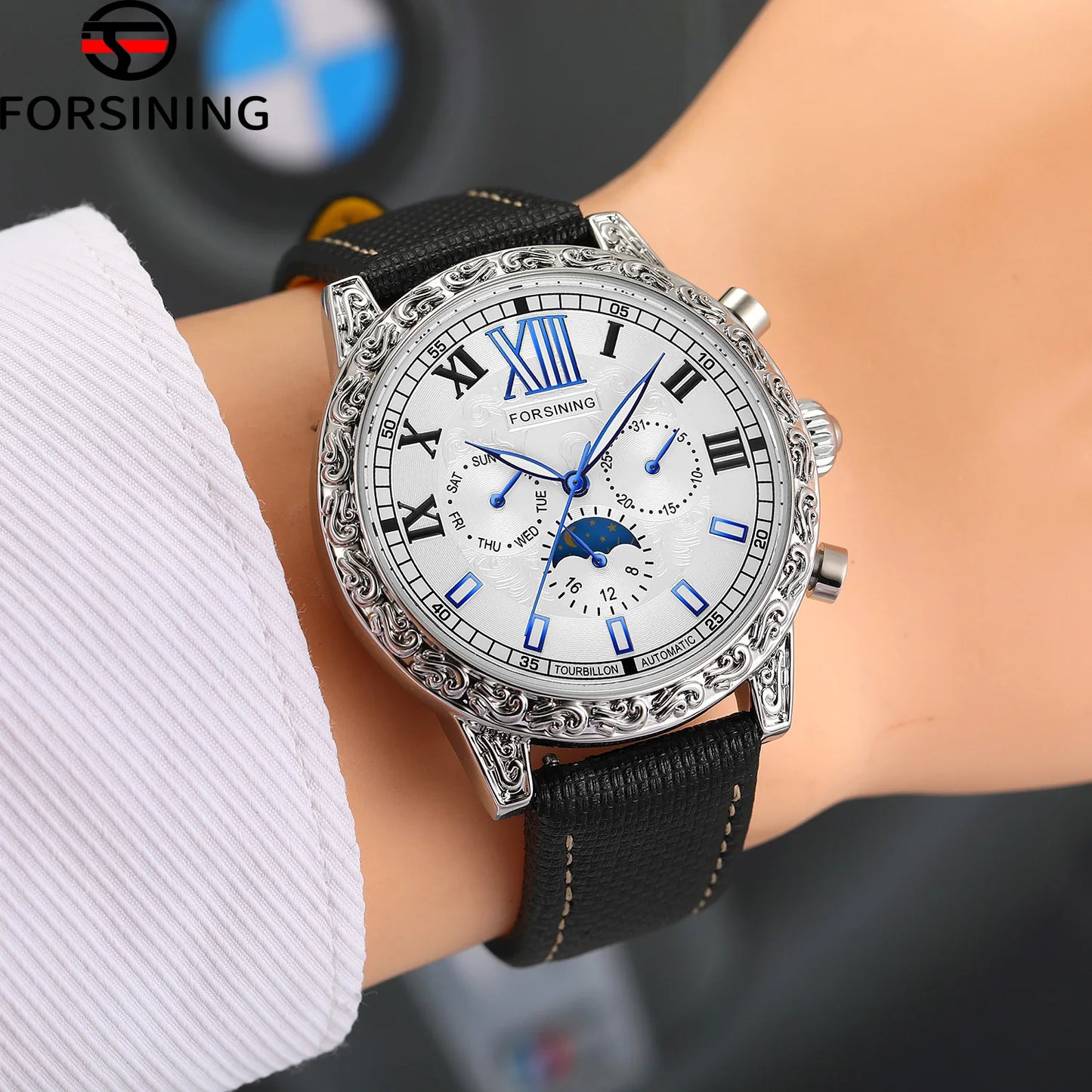 Excellence Design New Men Watches Top Luxury Automatic Mechanical Moon Phase Auto Date Leather Wrist watch Waterproof watch