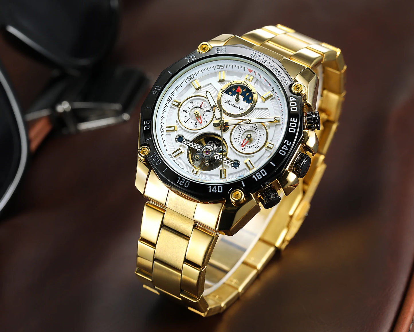 Excellence High-End Luxury Moon Phase Tourbillon Automatic Movement Man Watch Stainless Steel Sports Waterproof Luminous Wrist Watches