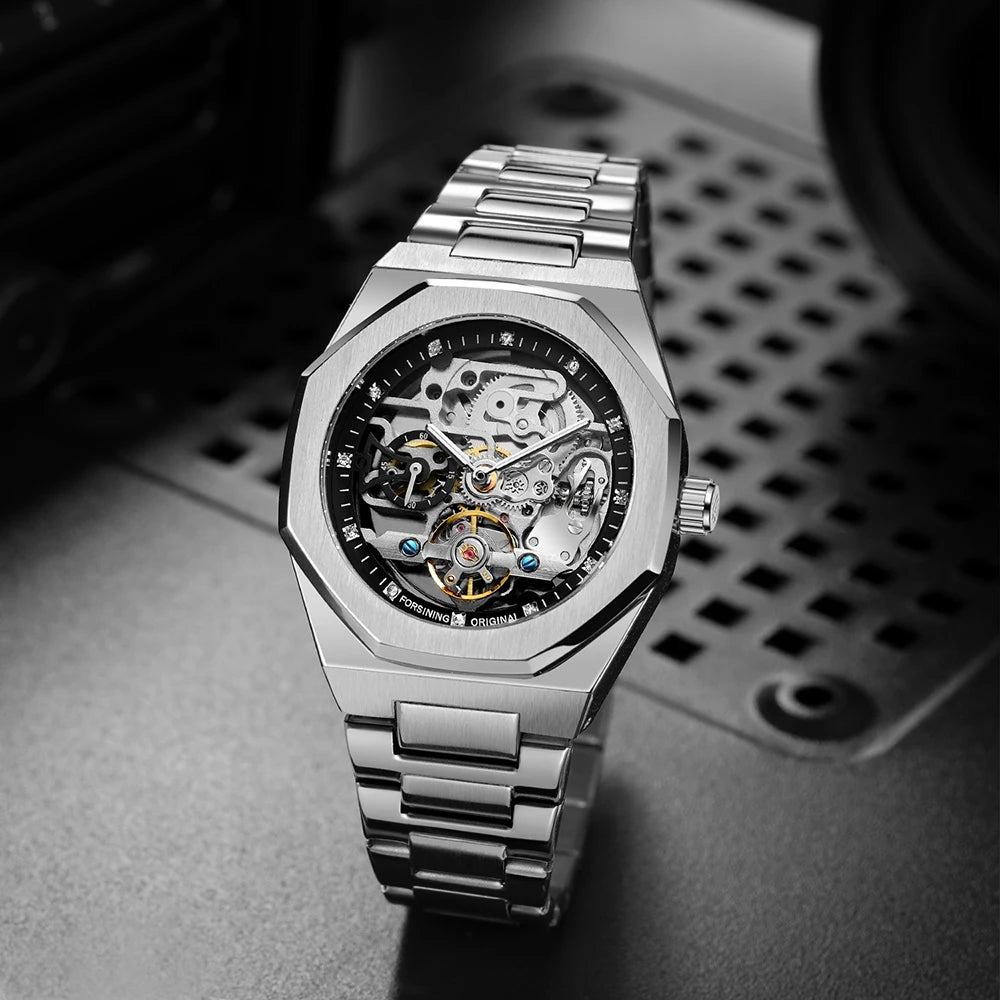 Excellence Casual Automatic Mechanical Watch for Men Luminous Hands Stainless Steel Strap Fashion Luxury Skeleton Men's Watches