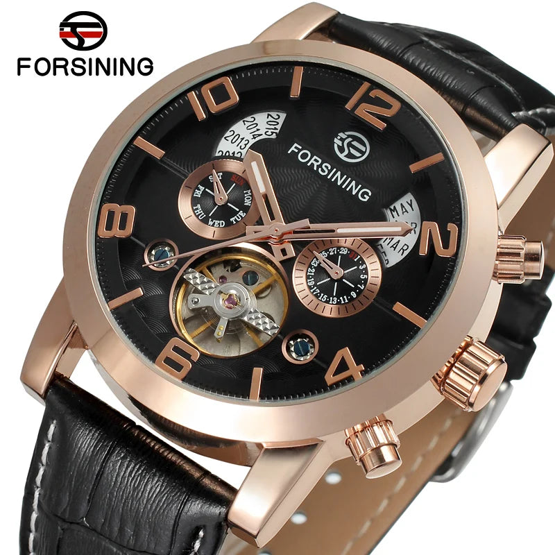 Excellence Fashion Mechanical Male Wristwatches Tourbillon Waterproof Leather Strap Regulator Watches With Perpetual Calendar