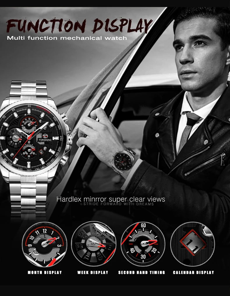 Excellence Original Stainless Steel Men Mechanical Automatic Wrist Watches Luxury Military Sport Men watch with date and day