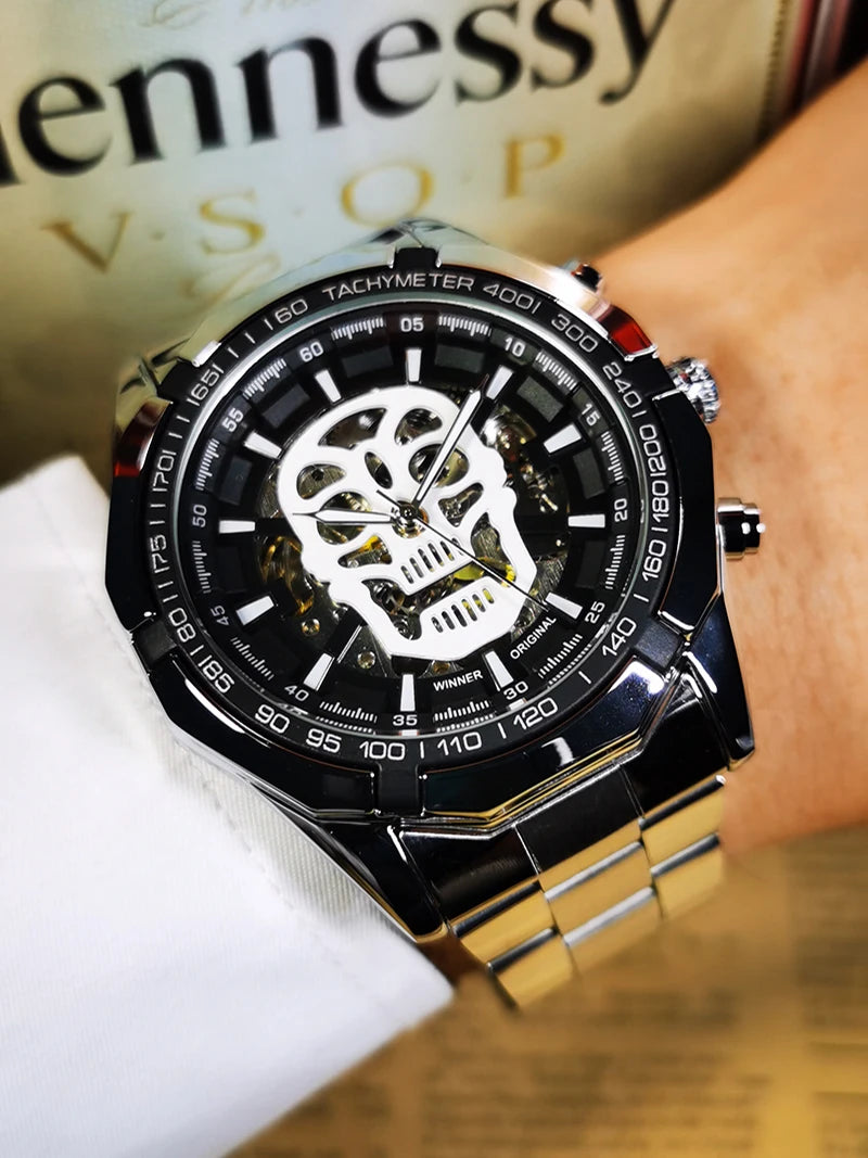 Excellence Classic Military Automatic Watch for Men Luminous Dial Sports Skull Skeleton Mechanical Watches Luxury Steel Band Clock