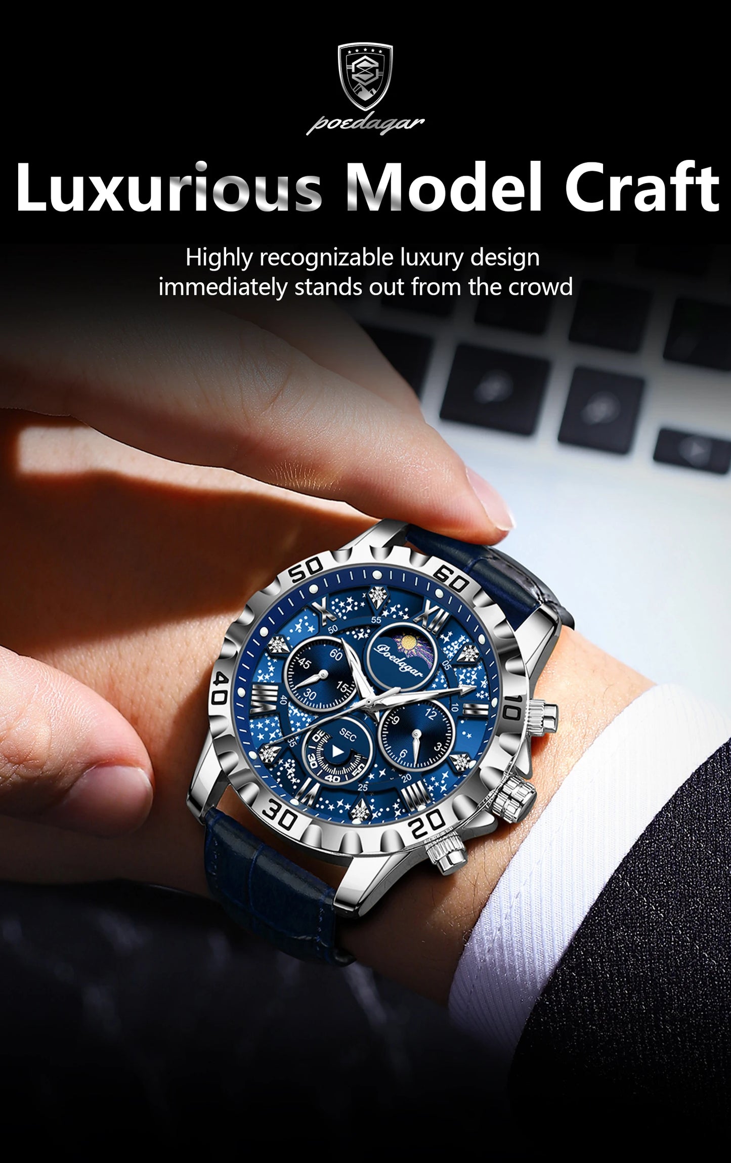 Excellence Luxury Man Watch Waterproof Luminous Chronograph Watch For Men Military High Quality Leather Quartz Men's Watch