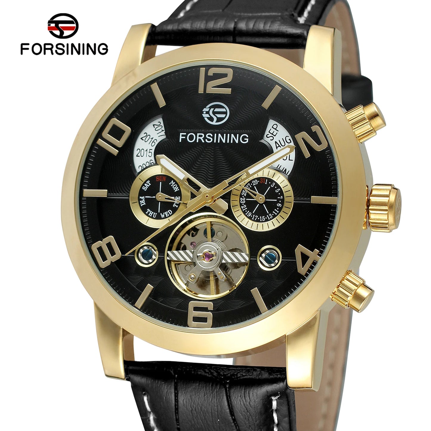 Excellence Fashion Mechanical Male Wristwatches Tourbillon Waterproof Leather Strap Regulator Watches With Perpetual Calendar