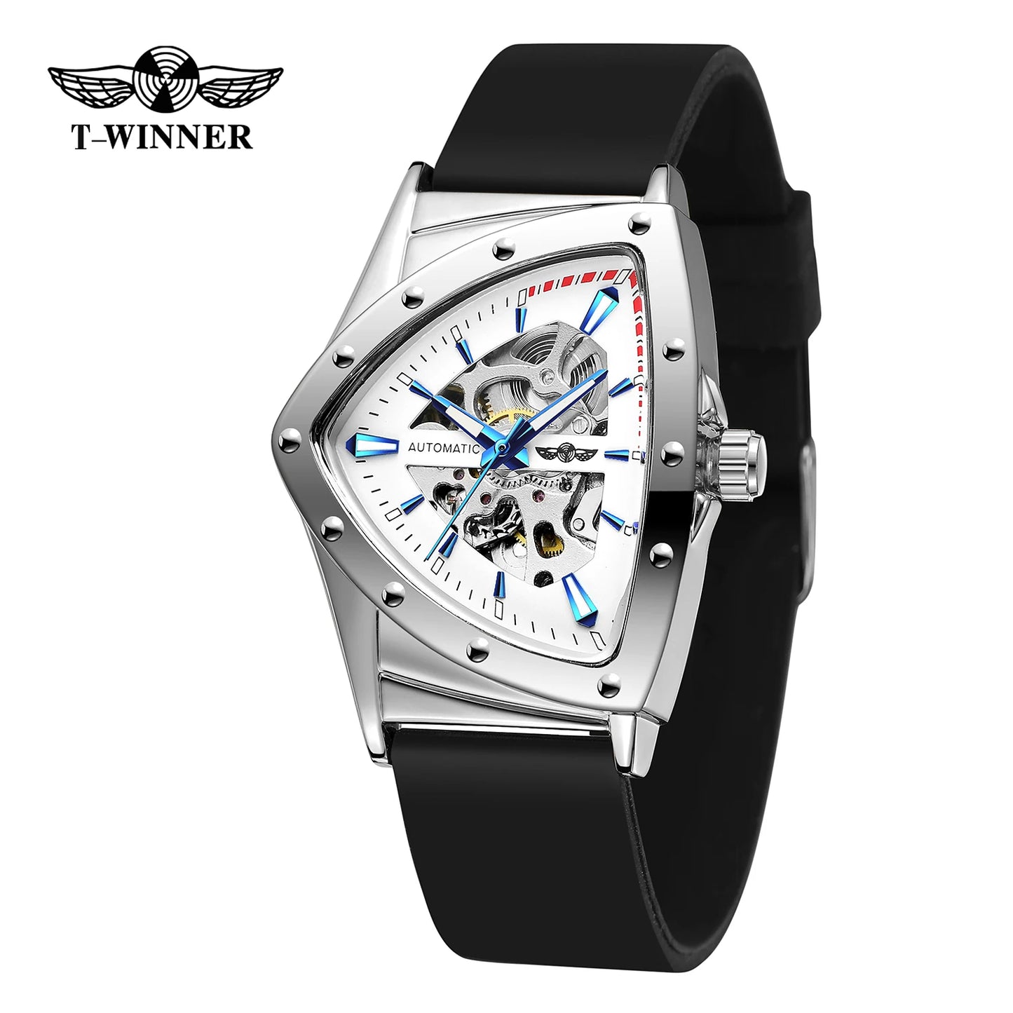 Excellence Military Triangle Skeleton Automatic Watch for Men Gold Sports Mechanical Watches Luxury Rubber strap Luminous