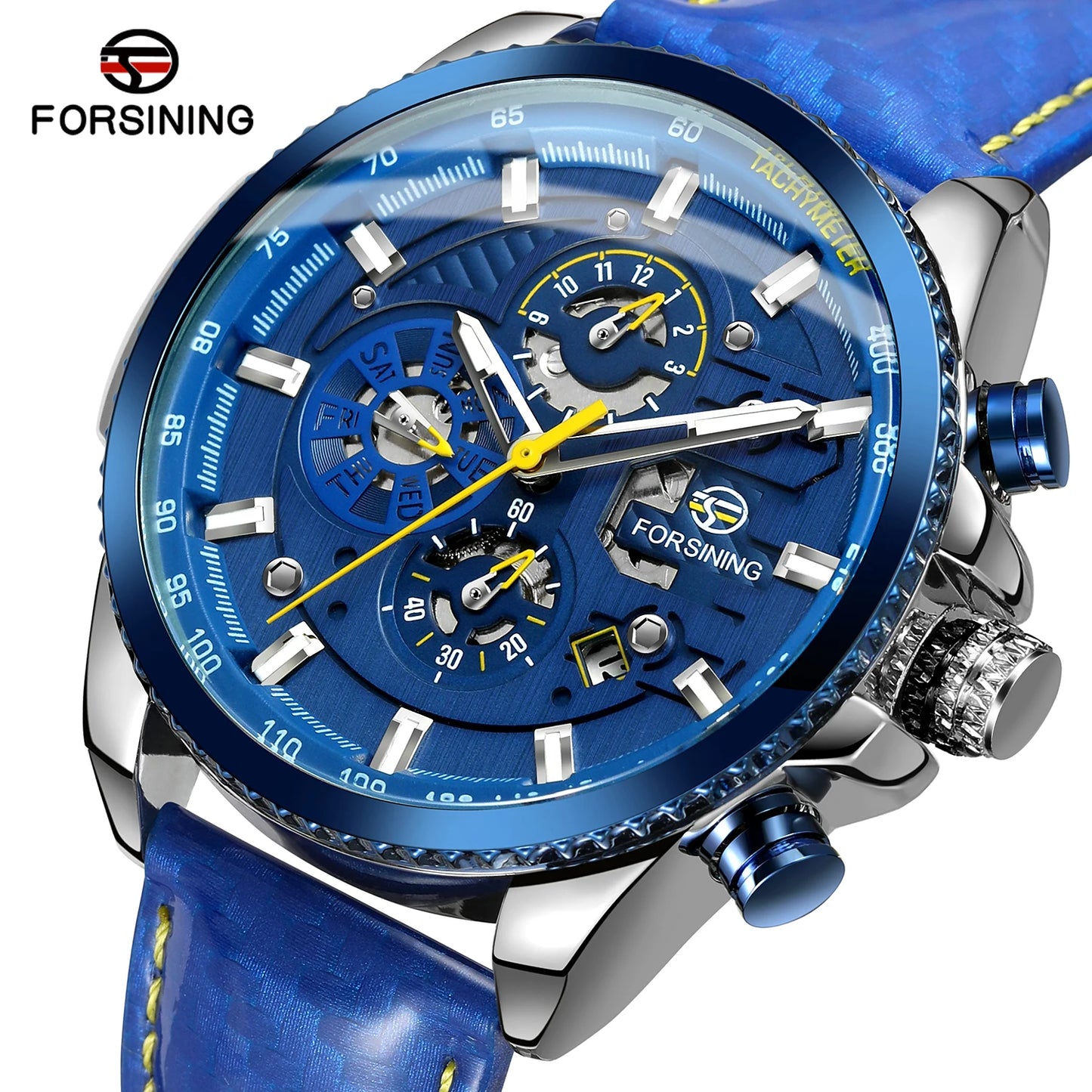 Excellence Original Waterproof Luminous Big Blue Dial Mechanical Watches Luxury Men Watch Multifunctional Automatic Date Leather Wrist