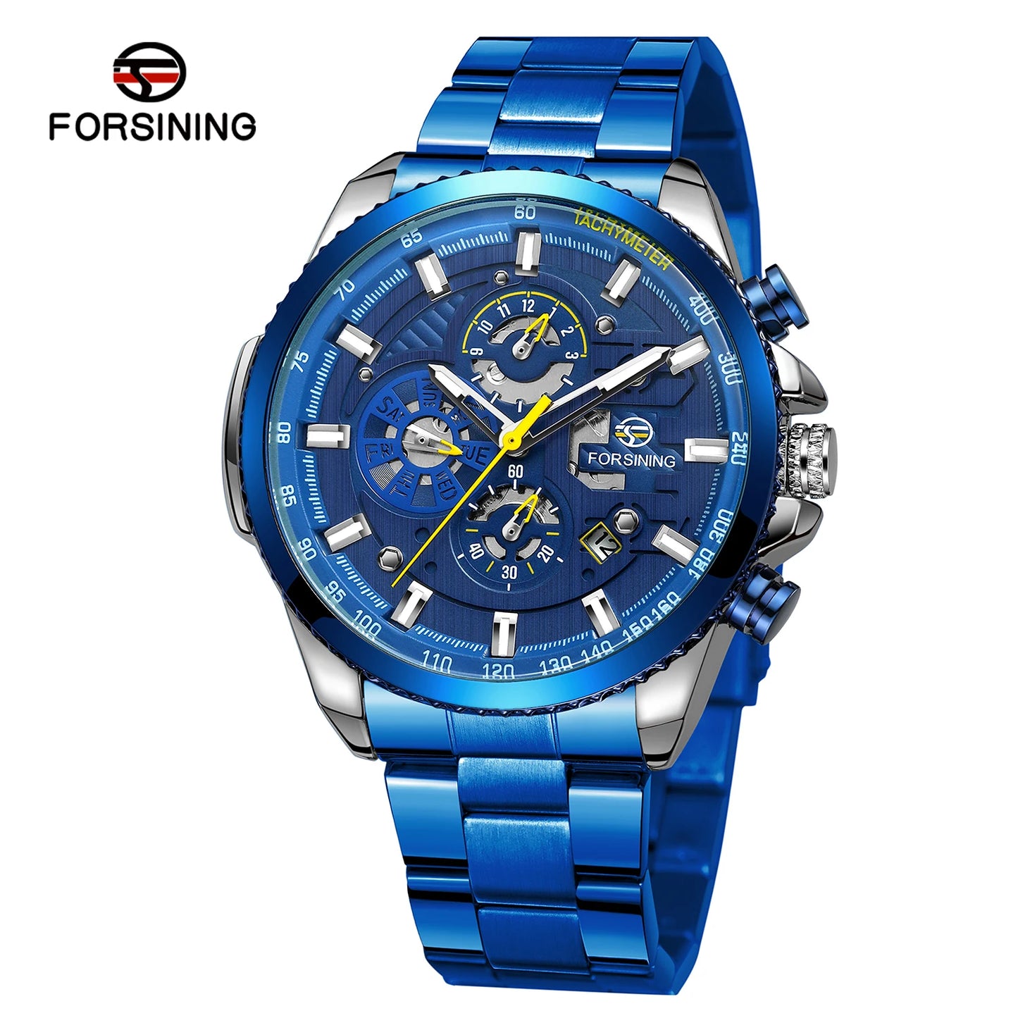 Excellence Sport Waterproof Luminous Blue Big Mechanical Watches Luxury Stainless Steel Men Watch Multifunctional Automatic Date Wristwatch