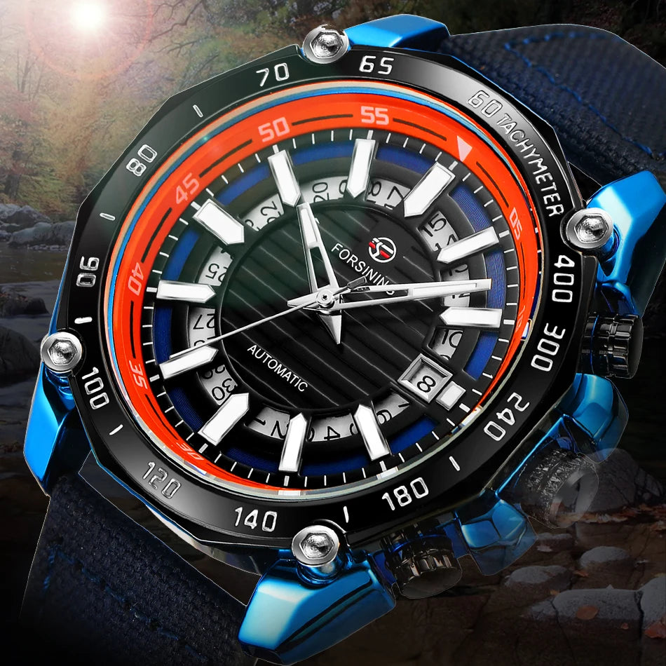 Excellence Design Timed Lap Men Automatic Mechanical Fabric Strap Watches Men Luxury  Waterproof Watch Luminous Hands