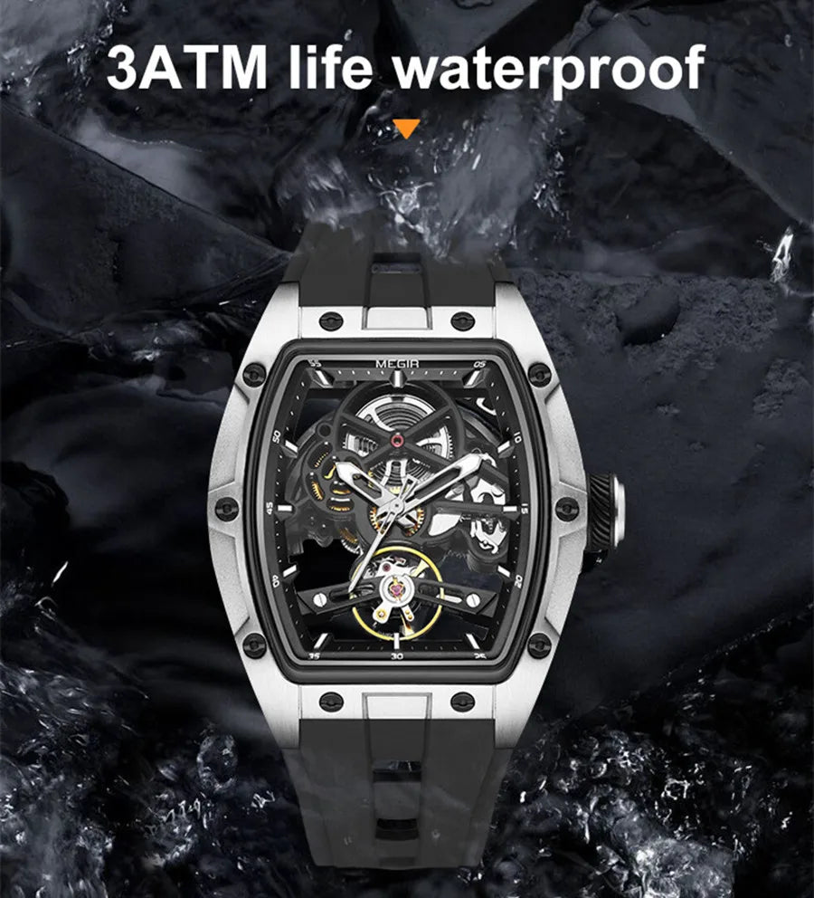 Excellence Luxury Brand Sport Watch for Men Silicone Mechanical Watches Hollow Full Automatic Movement Luminous Wristwatch