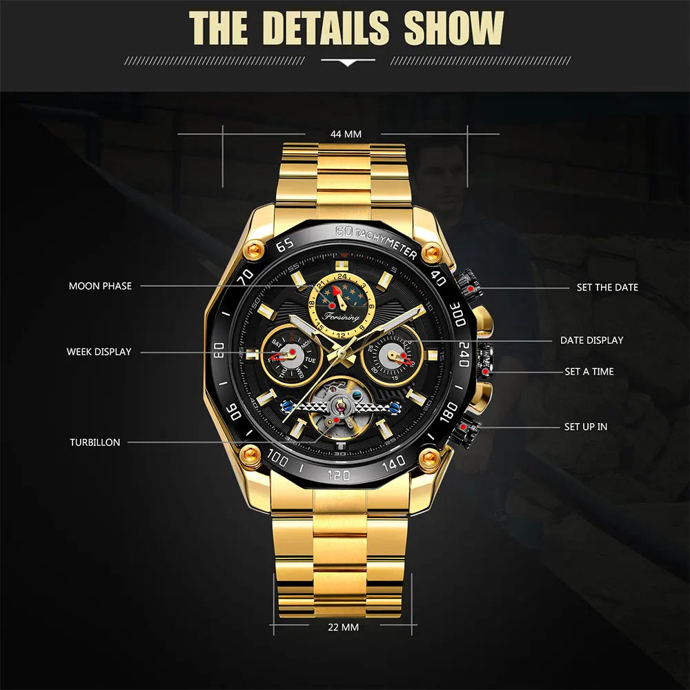 Excellence High-End Luxury Moon Phase Tourbillon Automatic Movement Man Watch Stainless Steel Sports Waterproof Luminous Wrist Watches