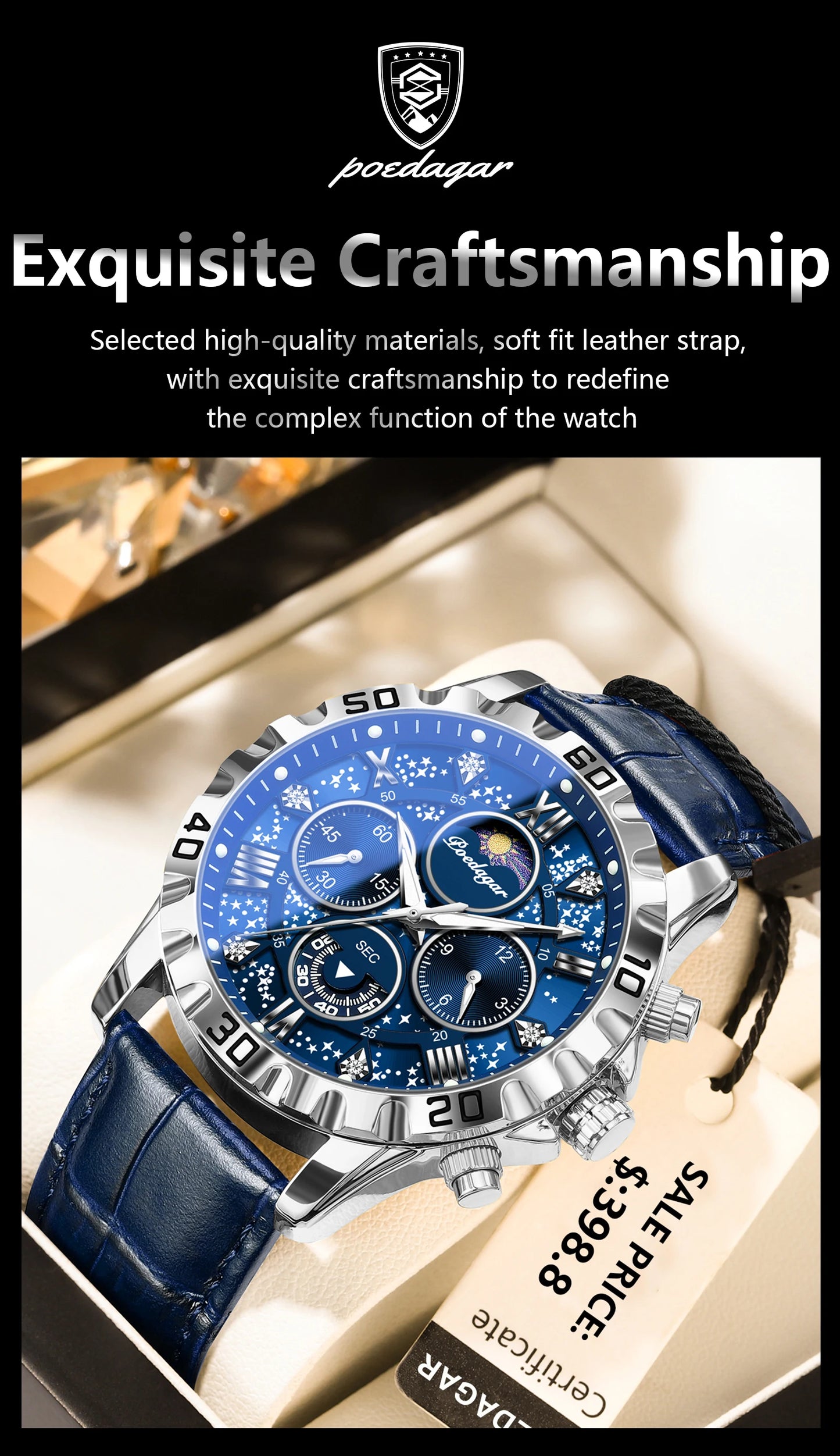 Excellence Luxury Man Watch Waterproof Luminous Chronograph Watch For Men Military High Quality Leather Quartz Men's Watch