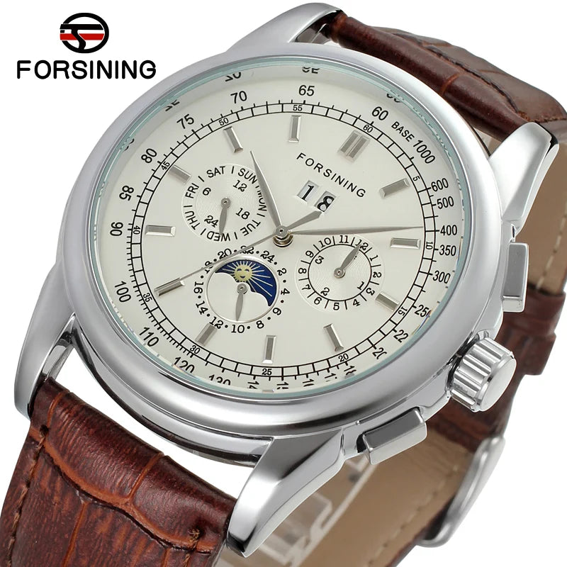 Excellence Moon Phase Multifunctional Automatic Man Watch Mechanical Waterproof Leather High-End Luxury Elegant Wrist watch