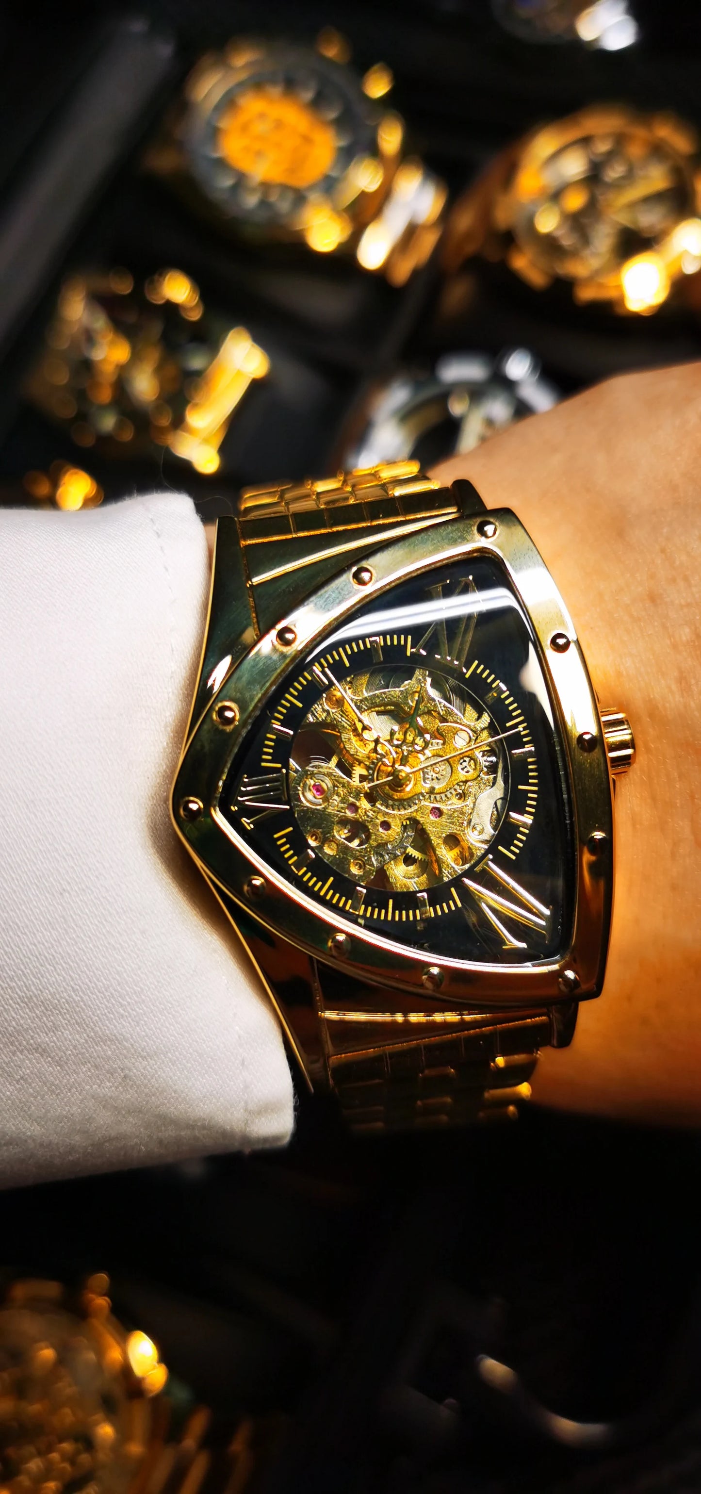 Excellence Military Triangle Skeleton Automatic Watch for Men Luxury Brand Stainless Steel Strap Fashion Sports Mechanical Watch