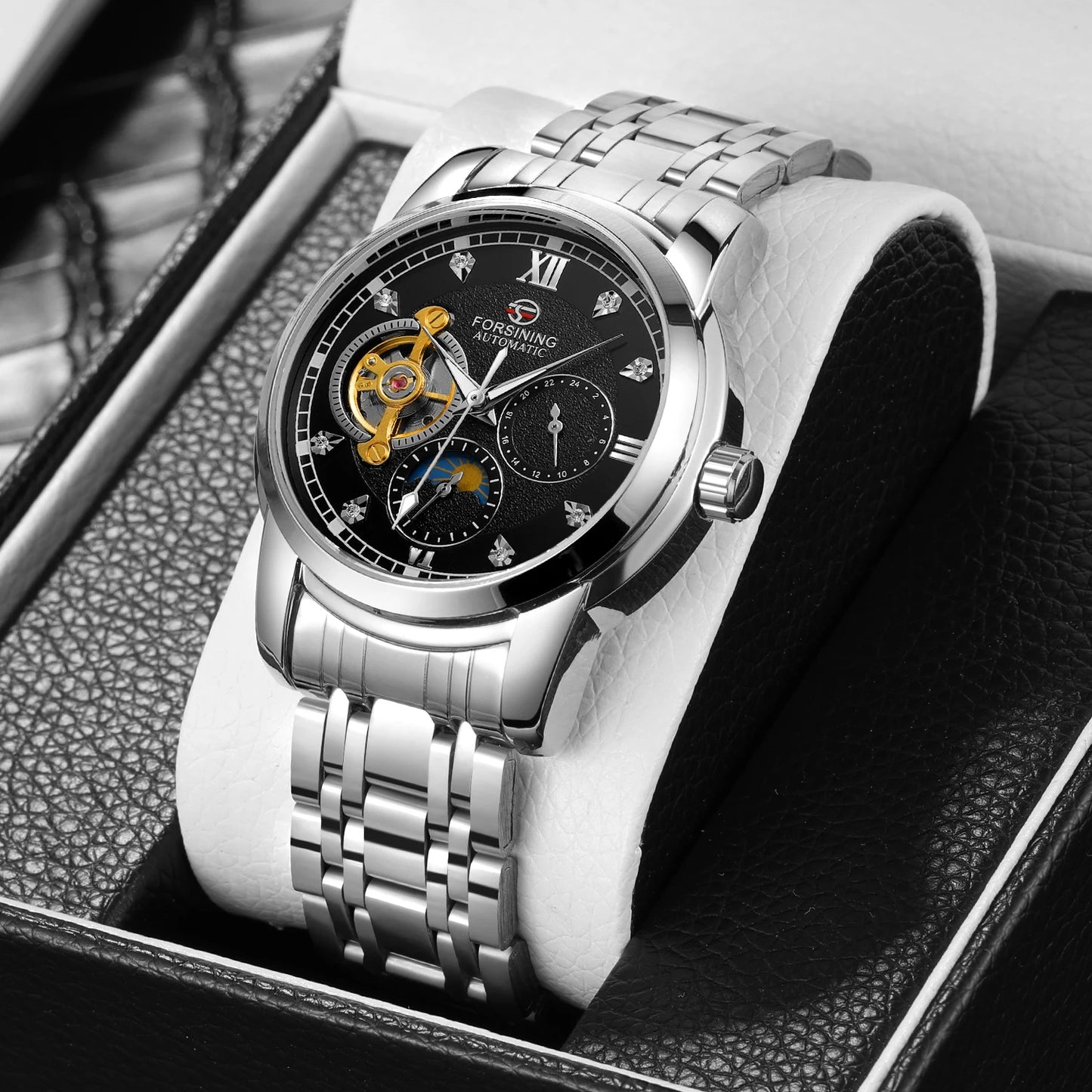 Excellence  Original 3D Diamond Men Watches Top Luxury Automatic Mechanical Moon Phase Tourbillon Wrist watch Waterproof Clock