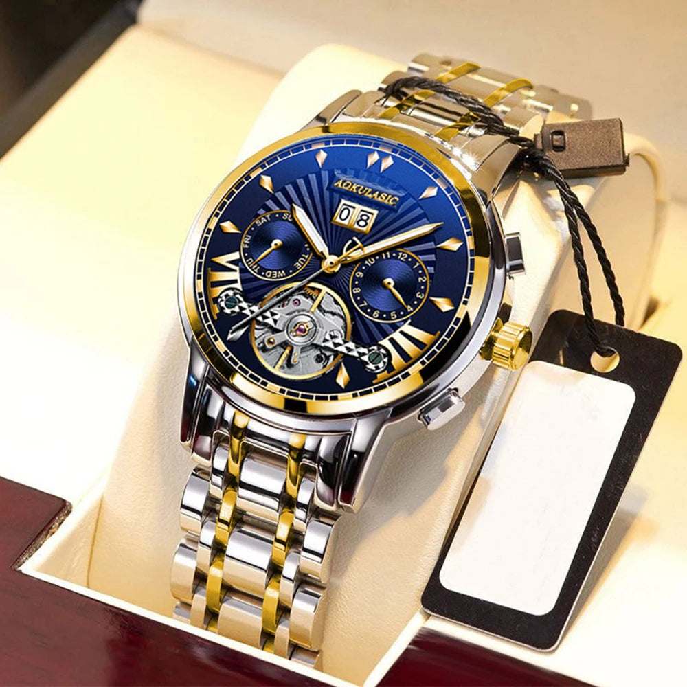 Excellence  Fashion Tourbillon Men's Watches Top Brand Luxury Skeleton Automatic Mechanical Watch Stainless Steel Strap Luminous