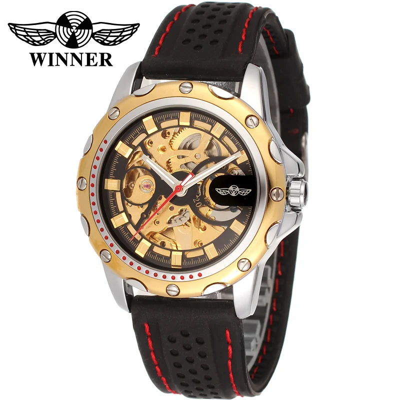 Excellence High End Luxury Transparent Skeleton Mechanical Automatic Watches for Men Fashion Classics Waterproof Rubber Male Wrist Band