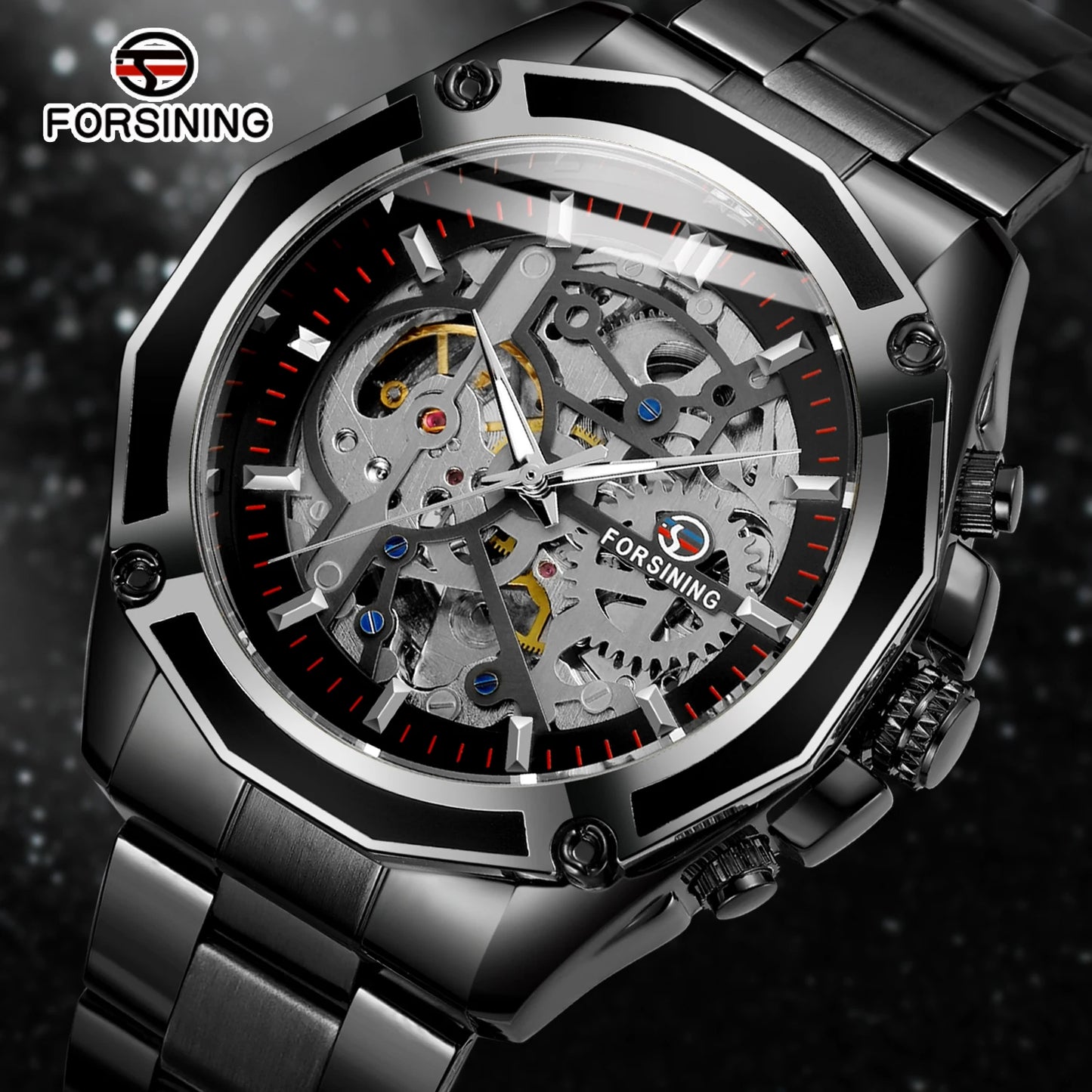 Excellence Stainless Steel Skeleton Mechanical Watch Male Automatic Movement Man Wrist Watches Waterproof High End Luxury watch