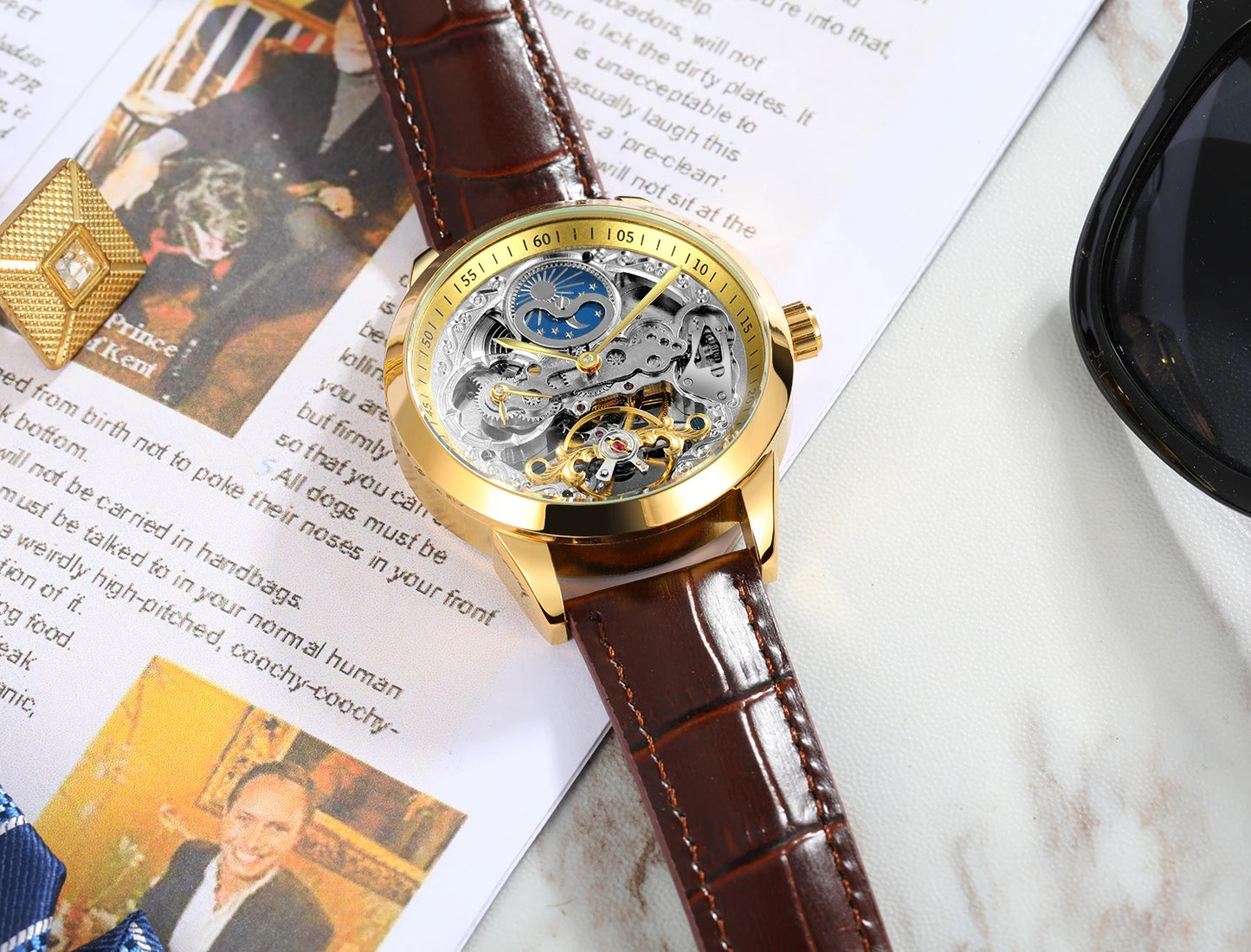 Excellence High-quality Multiple Time Zon Moonphase Tourbillion Automatic Watch Regulator Skeleton Mechanical Watches for men replica