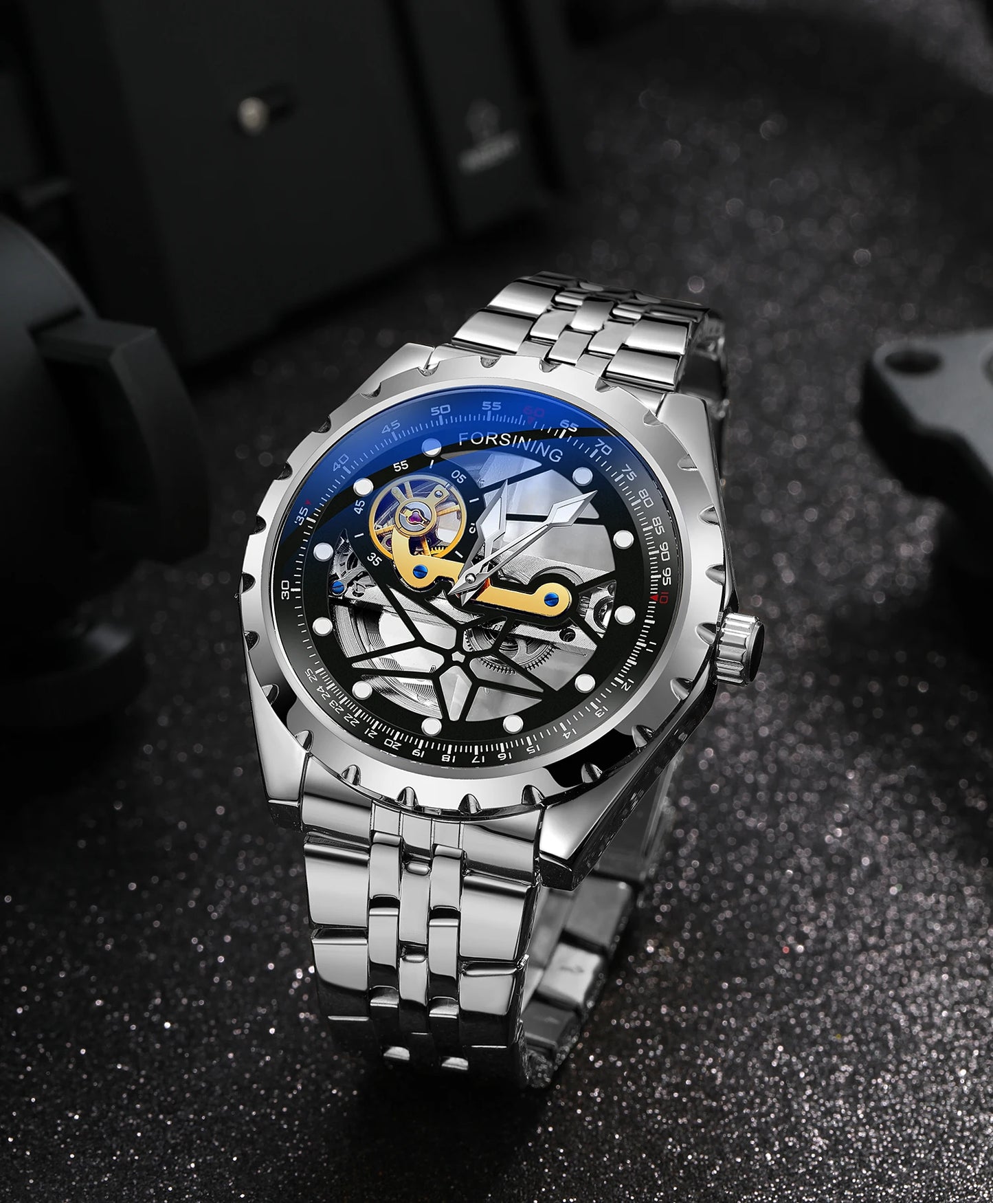 Excellence New Luxury Stainless Steel Skeleton Tourbillon Automatic Movement Man Watch Mechanical  Waterproof Luminous Male Wrist Watch