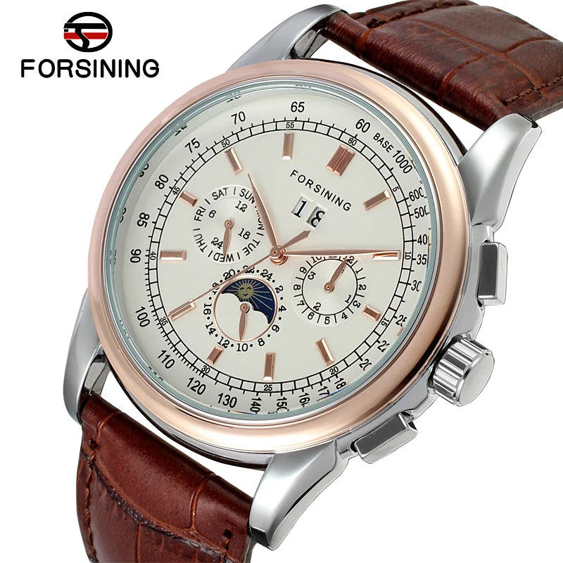 Excellence Moon Phase Multifunctional Automatic Man Watch Mechanical Waterproof Leather High-End Luxury Elegant Wrist watch