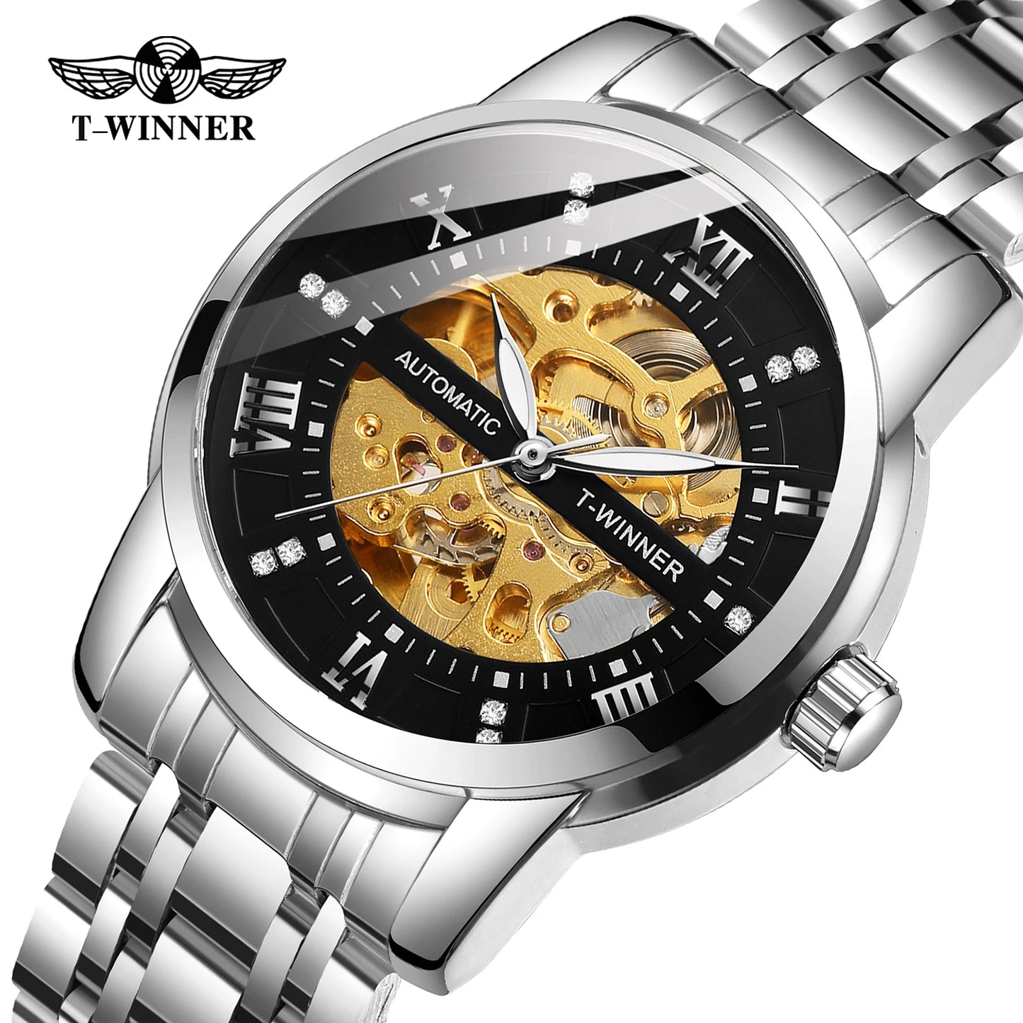 Excellence  Roman scale Skeleton Mechanical Wristwatch Retro Luminous Hands Luxury Brand Cool Men Watches Stainless Steel Waterproof