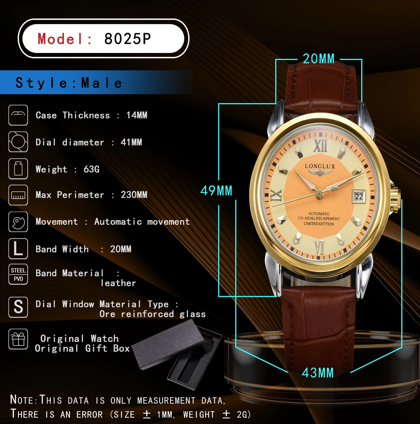 Excellence automatic watch business leisure dating wholesale mechanical wristwatches waterproof leather date men's watch.