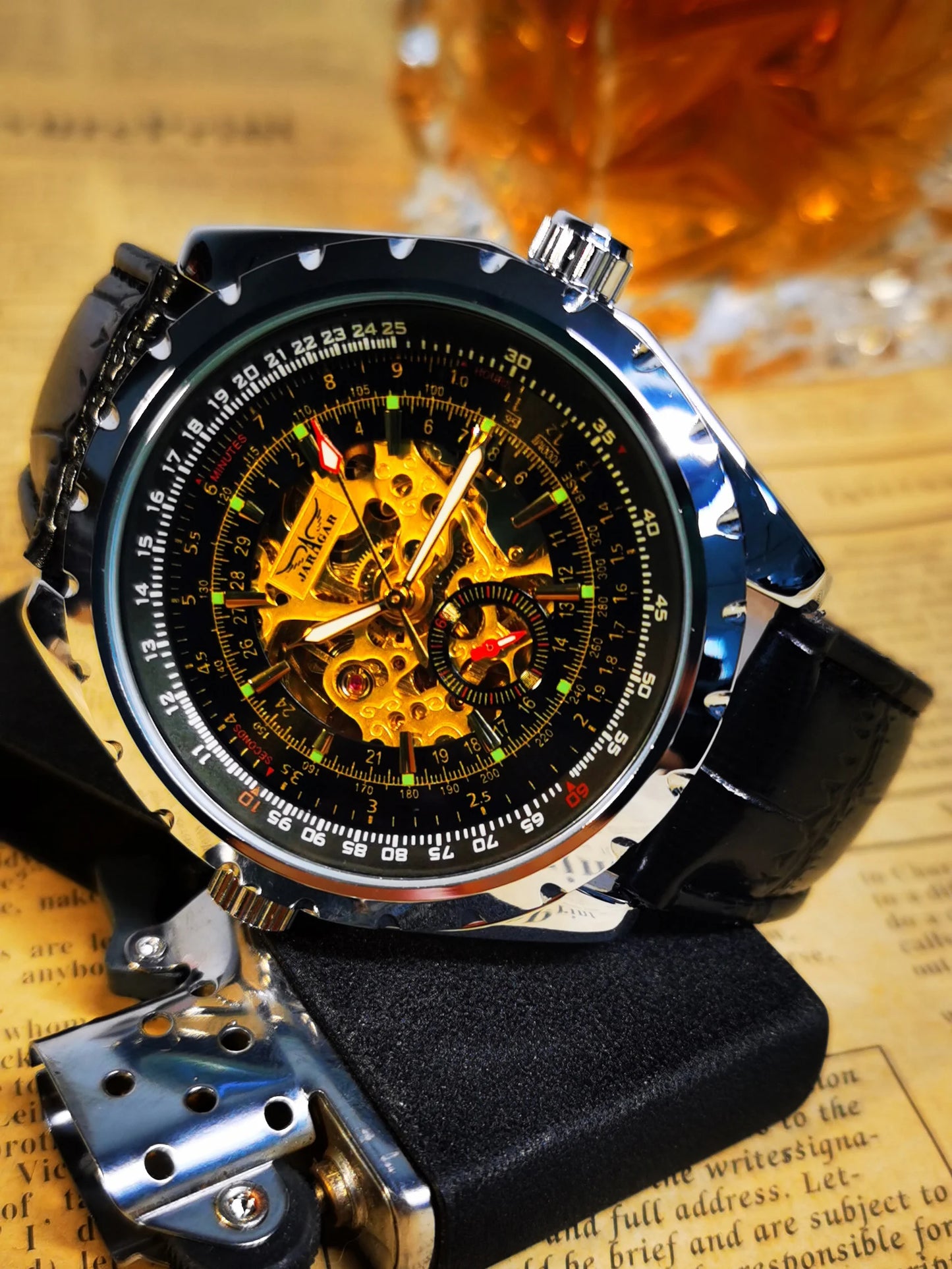 Excellence Steampunk Mechanical Watches Military Skeleton Automatic  Watch for Men Luxury Brand Leather Strap Luminous