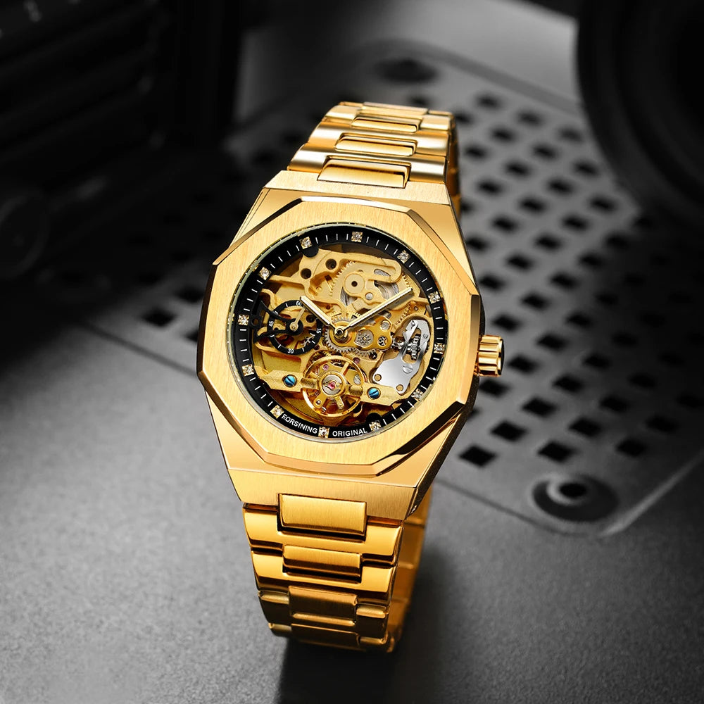 Excellence Casual Automatic Mechanical Watch for Men Luminous Hands Stainless Steel Strap Fashion Luxury Skeleton Men's Watches