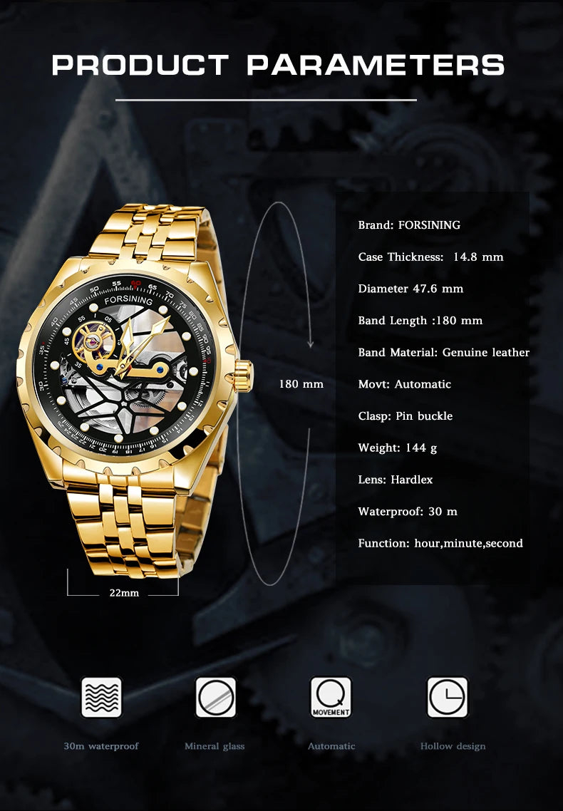 Excellence New Luxury Stainless Steel Skeleton Tourbillon Automatic Movement Man Watch Mechanical  Waterproof Luminous Male Wrist Watch