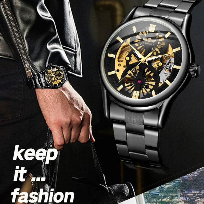 Excellence New Design Winner Original Wrist Watches Luminous Transparent Skeleton Automatic clockwork Luxury automatic