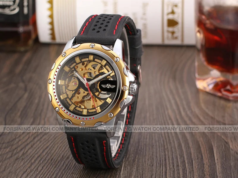 Excellence High End Luxury Transparent Skeleton Mechanical Automatic Watches for Men Fashion Classics Waterproof Rubber Male Wrist Band