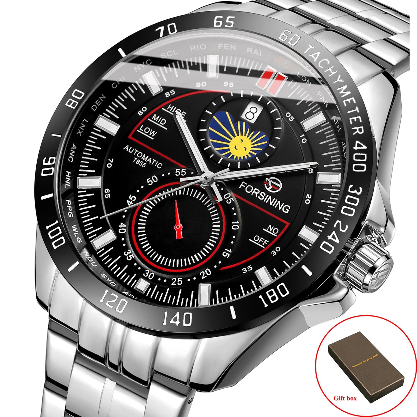 Excellence Two Dial Calendar Stainless Steel Men Mechanical Automatic Wrist Watches Top Brand Luxury Military Sport Male Watch