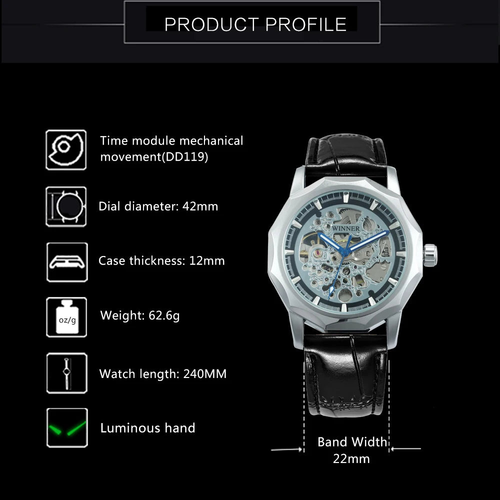 Excellence Classic Business Irregular Skeleton Mechanical Watches Luminous Hands Steel Leather Strap Luxury Automatic Men Watch 2024