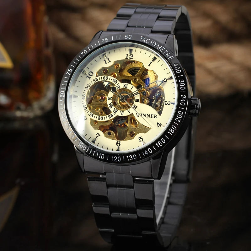 Excellence High End Luxury Blue Glass Stainless Steel Skeleton Mechanical Automatic Man Watches Fashion Classics Waterproof Male Watch