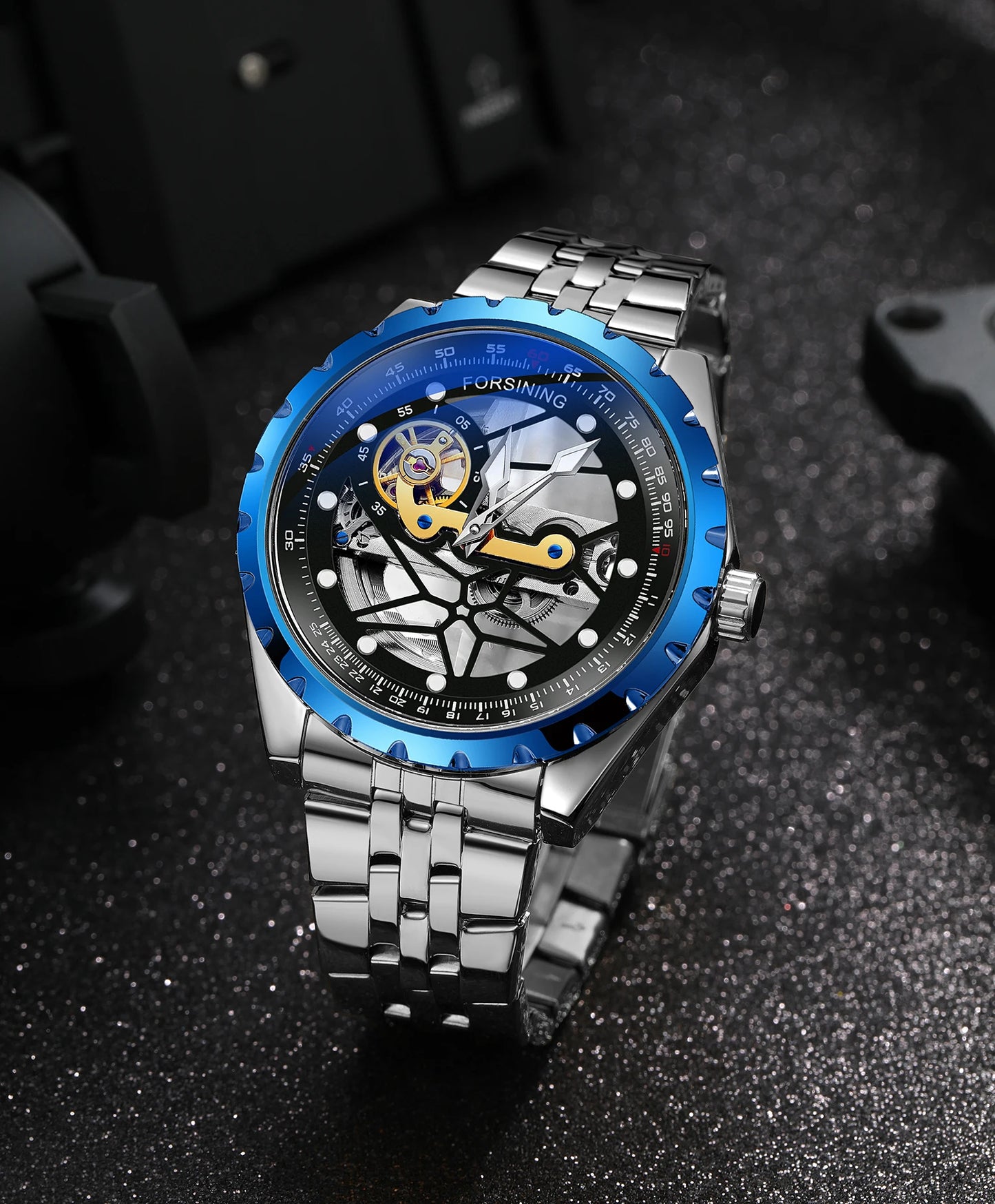 Excellence New Luxury Stainless Steel Skeleton Tourbillon Automatic Movement Man Watch Mechanical  Waterproof Luminous Male Wrist Watch