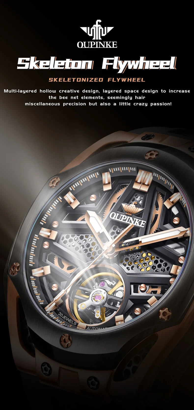 Excellence Men's Watches Full Skeleton 50ATM Waterproof Luminous Automatic Mechanical Watch