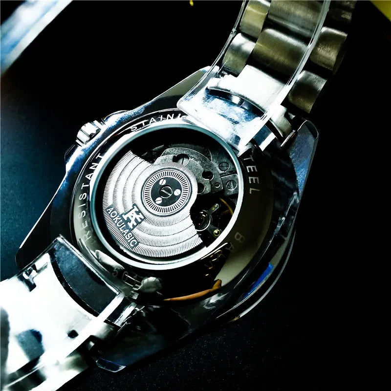 Excellence Moon Phase Skeleton Automatic Watch for Men Luminous Fashion Sports Tourbillon Mechanical Watches Stainless Steel Strap