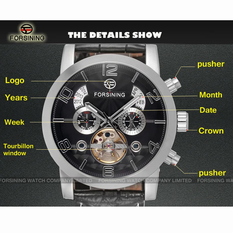 Excellence Fashion Mechanical Male Wristwatches Tourbillon Waterproof Leather Strap Regulator Watches With Perpetual Calendar