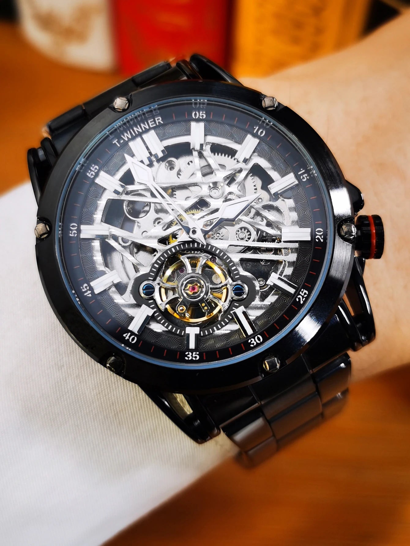 Excellence Sports Military Skeleton Automatic Watch for Men Luminous Hands Stainless Steel Strap Luxury Tourbillon Mens Watches New