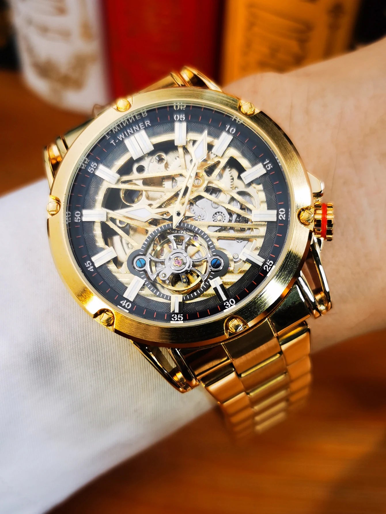 Excellence Sports Military Skeleton Automatic Watch for Men Luminous Hands Stainless Steel Strap Luxury Tourbillon Mens Watches New