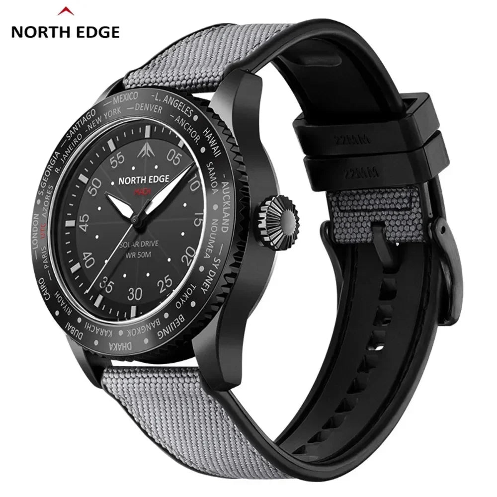 Excellence Pilot Watches for Men MACH 2024 New Design Solar Powered Watch Dual Time Zone Waterproof TPR Nylon Strap Pilot Men's Watch