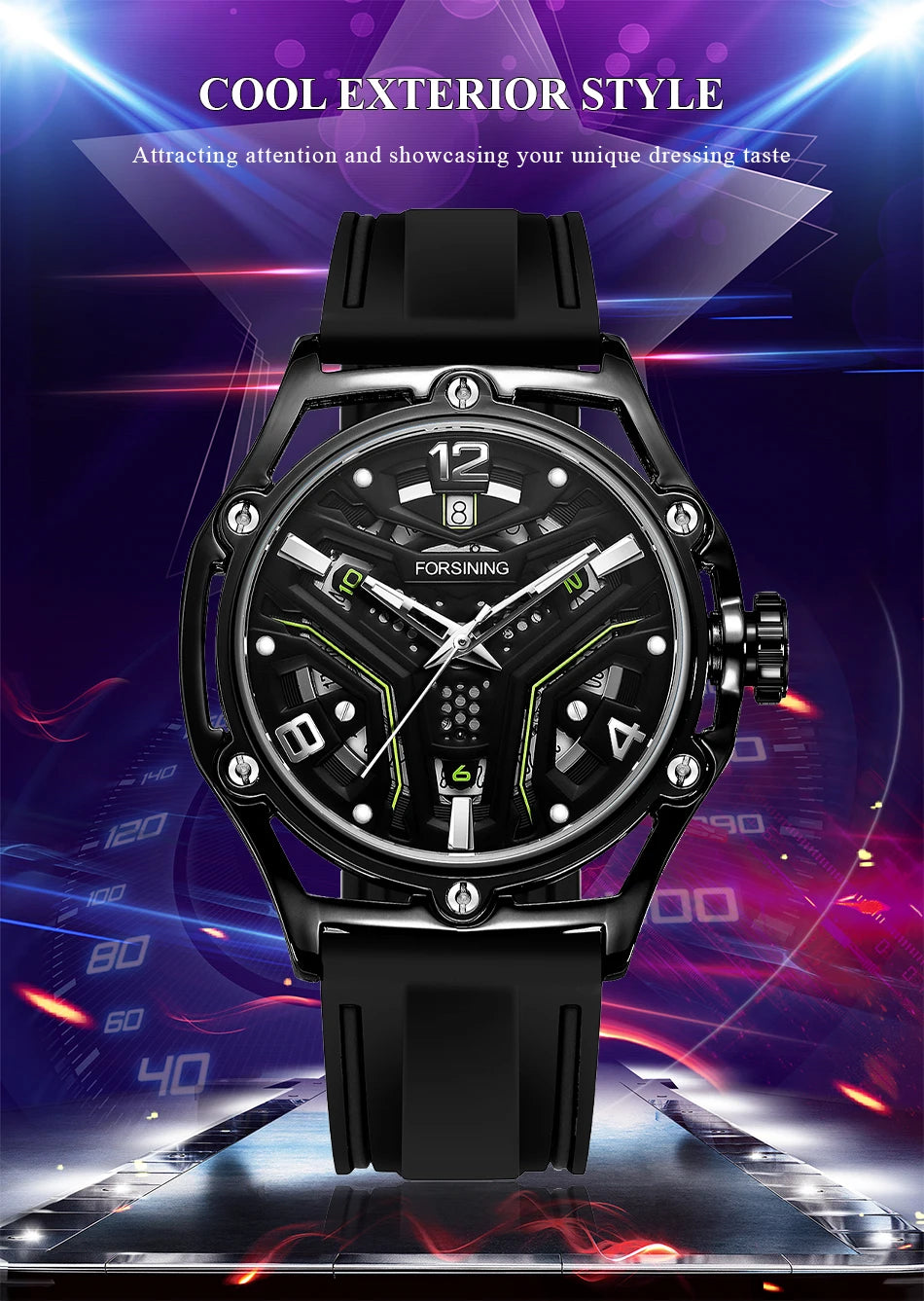 Excellence  Original Luxury Hollow Skeleton Automatic Mechanical  Men's Watch Waterproof Sports Rubber Band Wrist Watches