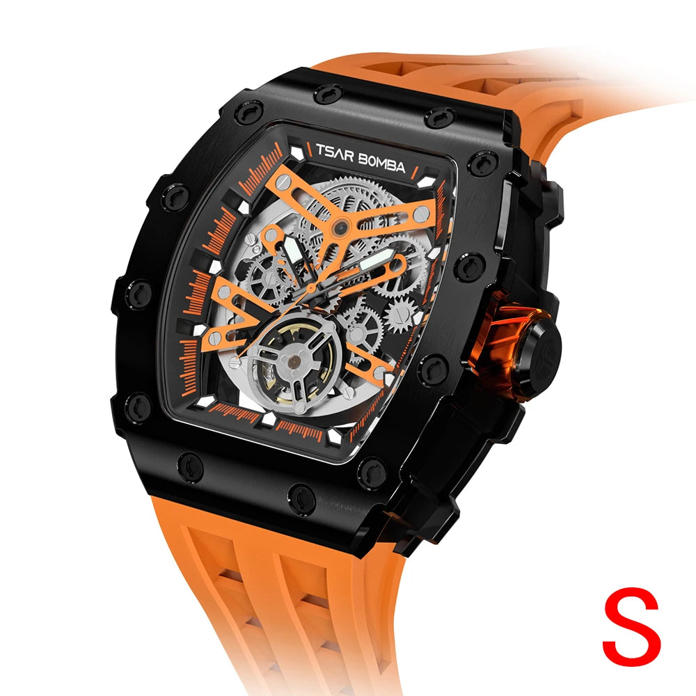 TSAR BOMBA Mens Automatic Watch MIYOTA Movement Skeleton Tonneau Waterproof Wristwatch Luxury Clock Mechanical Watch for Men