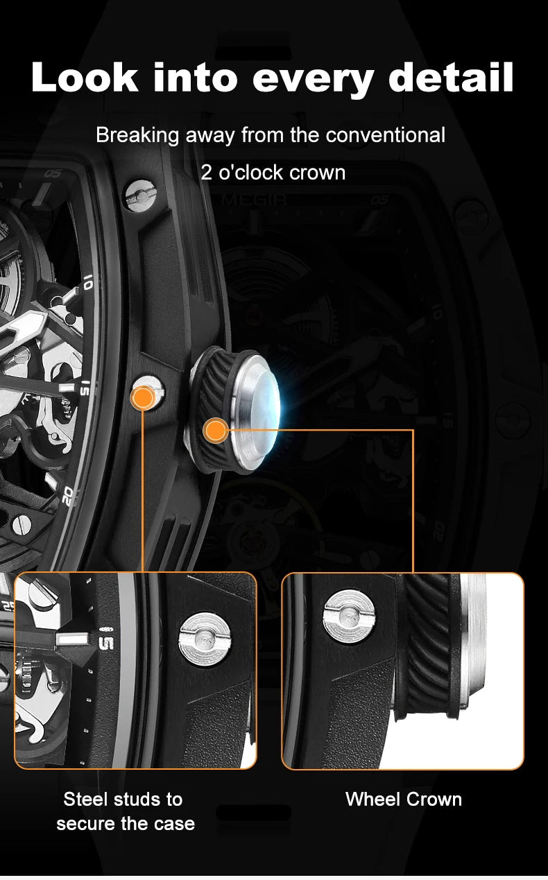 Excellence Luxury Brand Sport Watch for Men Silicone Mechanical Watches Hollow Full Automatic Movement Luminous Wristwatch